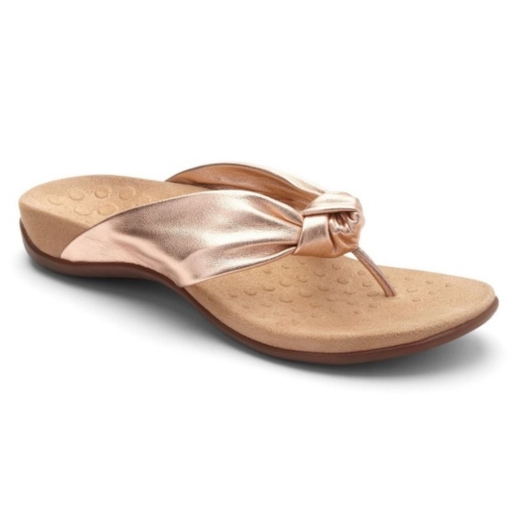 🆕 VIONIC Pippa Knotted Thong Sandals Rose Gold Leather Tan Size 11 NWOT